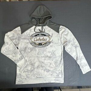 Cabelas Hoodie Mens Medium M White Gray Camo Performance Sweatshirt Sweater